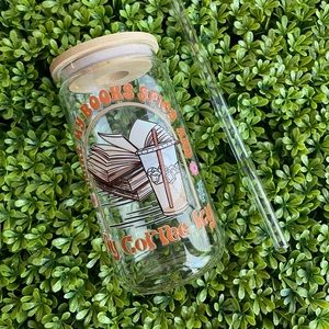 Glass can Cup “I like my books spicy and my coffee icy”